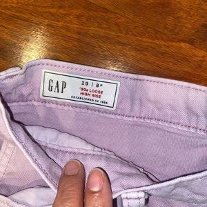 Women’s GAP 90s Loose High Rise Lavender Jeans Slit Leg Fringe Hem Size 8 Petite